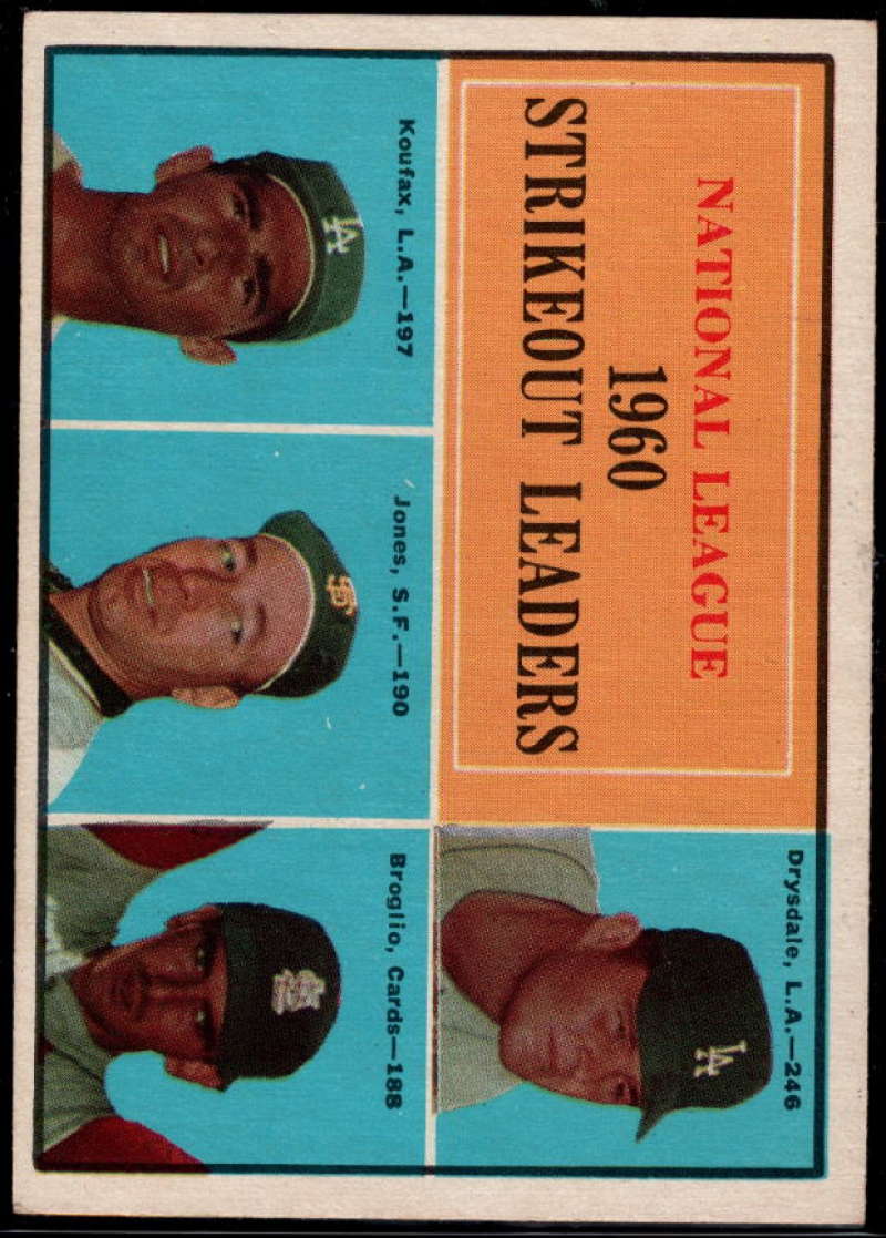 1961 Topps #49 Drysdale/Koufax/Jones/Broglio NL Strikeout Leaders EX/NM Los Angeles Dodgers/San Francisco Giants/St. Louis Cardinals 